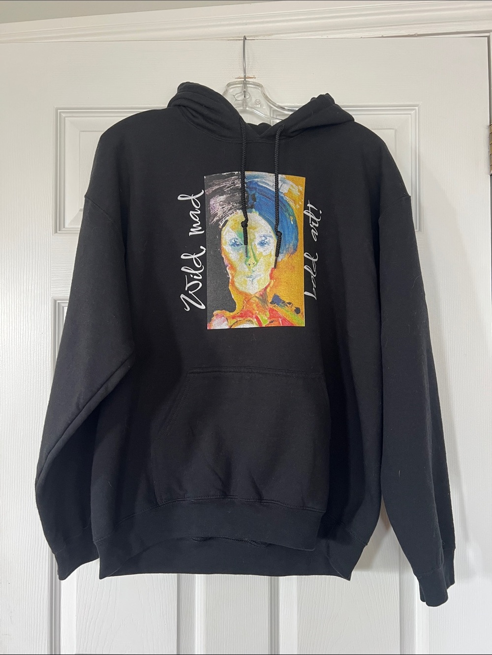Gildan Black Pullover Hoodie with Colorful Abstract Portrait Print